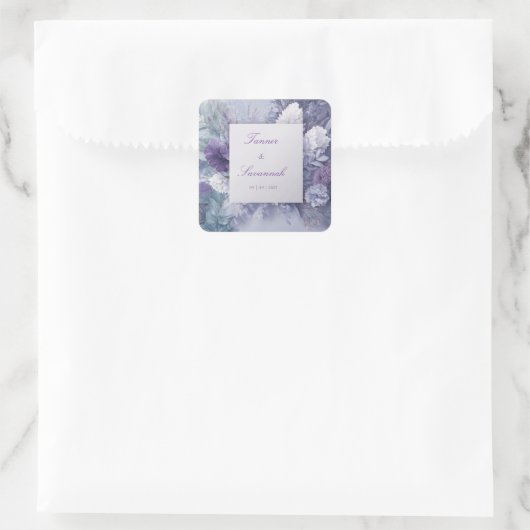 Elegante Frosted Lavender Bloemen Vierkante Sticker (Tas)