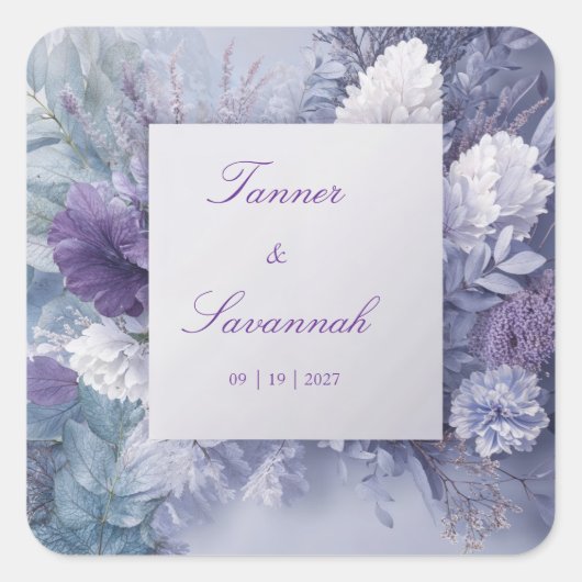 Elegante Frosted Lavender Bloemen Vierkante Sticker (Voorkant)