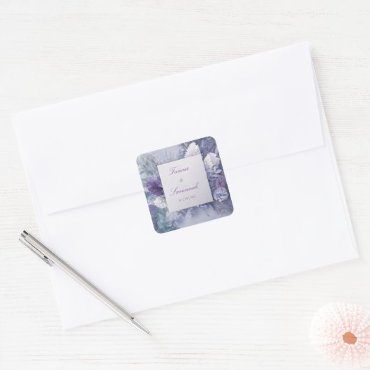 Elegante Frosted Lavender Bloemen Vierkante Sticker (Envelop)