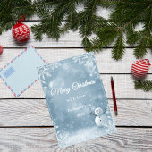 Elegante Frosty Blue & White kerstgroet Feestdagenkaart