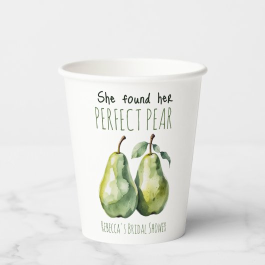 Elegante Fruit Brunch Perfecte Peren Bruidsfeest Papieren Bekers (Achterkant)