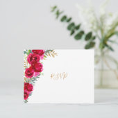 Elegante fuchsia bloem gouden trouw rsvp + menu ka (Staand voorkant)