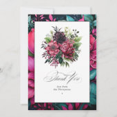 Elegante Fuchsia en smaragdgroene bloemengelukzali Bedankkaart (Voorkant)