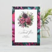 Elegante Fuchsia en smaragdgroene bloemengelukzali Bedankkaart (Staand voorkant)