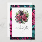 Elegante Fuchsia en smaragdgroene bloemengelukzali Bedankkaart (Voorkant / Achterkant)