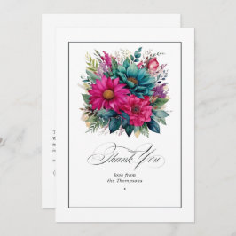 Elegante Fuchsia en smaragdgroene bruiloft Bedankkaart