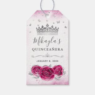Elegante Fuchsia en Zilveren Kroon Bedank Favoriet Cadeaulabel