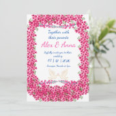 Elegante Fuchsia Floral Lijst bruiloft uitnodiging (Staand voorkant)