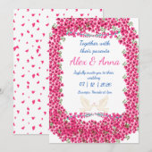 Elegante Fuchsia Floral Lijst bruiloft uitnodiging (Voorkant / Achterkant)