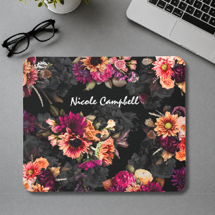 Elegante Fuchsia Oranje Bloemrijke Monogram Cadeau Muismat