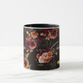 Elegante Fuchsia Oranje Bloemrijke Monogram Mok (Midden)