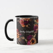 Elegante Fuchsia Oranje Bloemrijke Monogram Mok (Links)