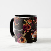 Elegante Fuchsia Oranje Bloemrijke Monogram Mok (Voorkant links)