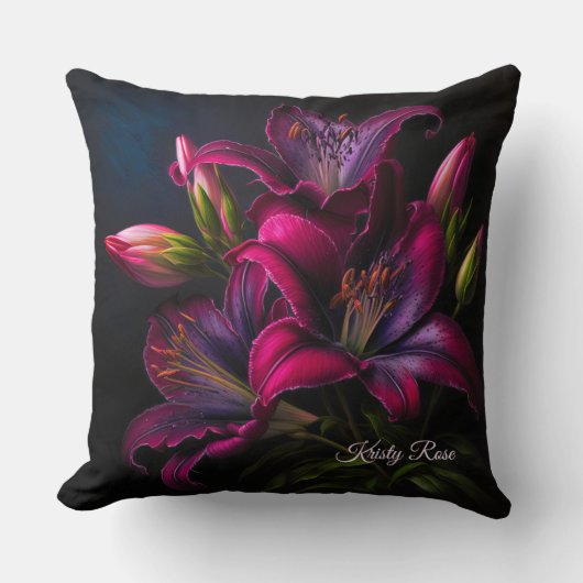 Elegante Fuchsia Rode Bourgogne Lelie Bloem Kussen (Voorkant)