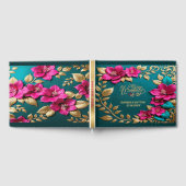 Elegante Fuchsia Roze Blauwgroen Blauw Goud Bloeme Gastenboek (Volledig)