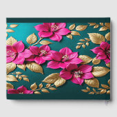 Elegante Fuchsia Roze Blauwgroen Blauw Goud Bloeme Gastenboek (Achterkant)