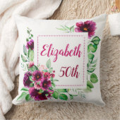 Elegante Fuchsia Roze Bloemen 50ste Verjaardag Kussen (Deken)