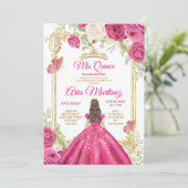 Elegante Fuchsia Roze Bloemen Jurken Mis Quince Kaart (Staand voorkant)