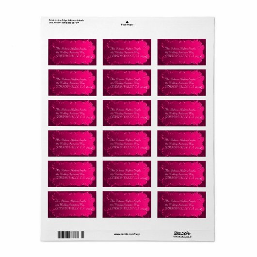 Elegante Fuchsia Roze Bruiloft Adresetiketten Etiket (Full Sheet)
