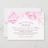 Elegante Fuchsia Roze en Grijs Bloemige Pioen Trou Save The Date (Voorkant)