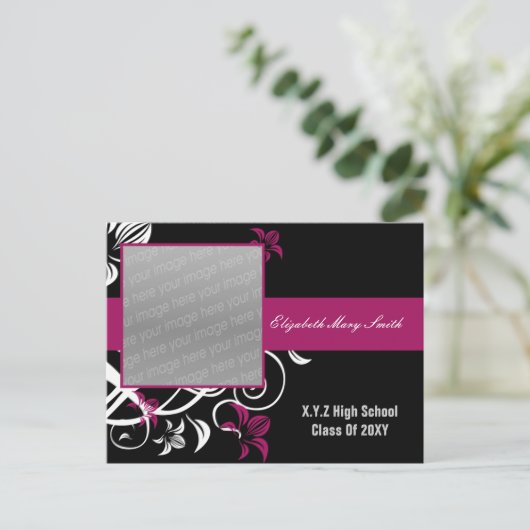 elegante fuchsia roze foto Afstuderen Uitnodiging (Staand voorkant)