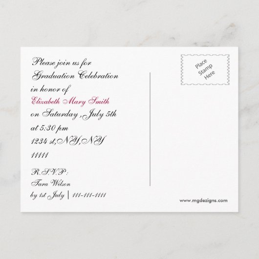 elegante fuchsia roze foto Afstuderen Uitnodiging Briefkaart (Achterkant)