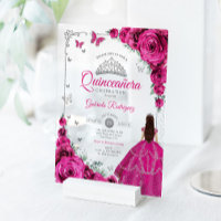 Elegante Fuchsia Roze Rozen Zilveren Quinceanera