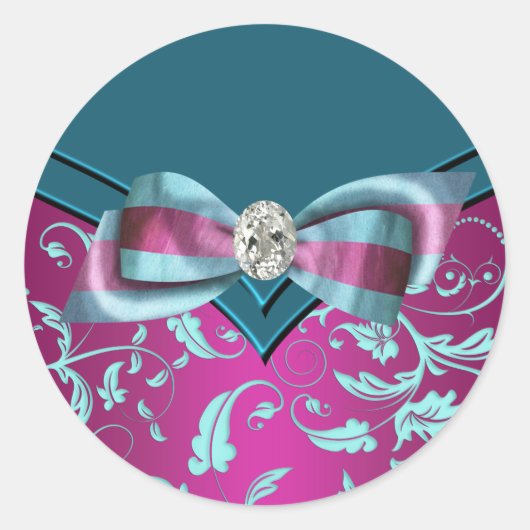 Elegante Fuchsia Roze Turquoise Blauwe Stickers (Voorkant)