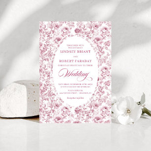Elegante Fuchsia Stof Roze Toile Rozen Bruiloft Kaart