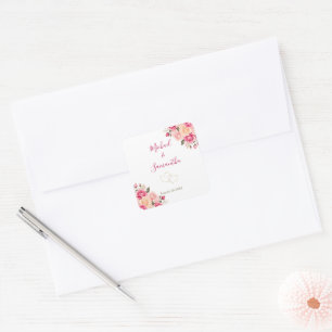 Elegante Fucia Roze en Ivoor Kleurige Bruiloft Vierkante Sticker