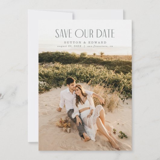 Elegante Full-Bleed fotokaart Save The Date (Voorkant)