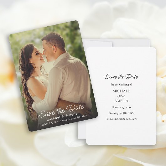 Elegante Full Photo Wedding Save the Date Kaart
