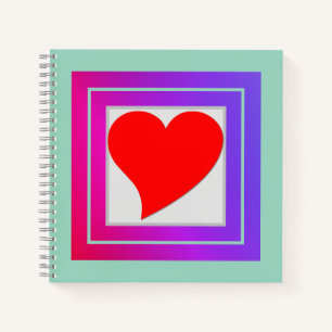 Elegante Fun Girly Red Heart, Paarse Roze en Blauw Notitieboek