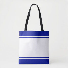 Elegante Fun Wide White Royal Blue Racing Stripes Tote Bag