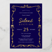 Elegante Fundraiser Silent Auction Navy & Gold Folie Uitnodiging (Voorkant)