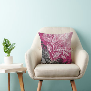 Elegante Fuschia, Wit, Grijs & Zwart Kant Effect Kussen
