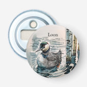 Elegante fuut op het meer - aangepaste tekst button flesopener (Voorkant)