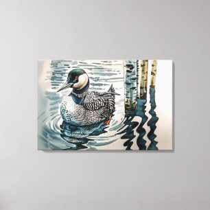 Elegante fuut op het meer canvas afdruk