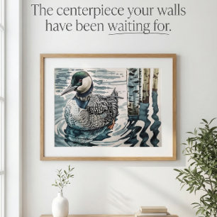 Elegante fuut op het meer poster