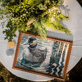 Elegante fuut op het meer poster