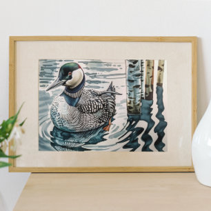 Elegante fuut op het meer poster