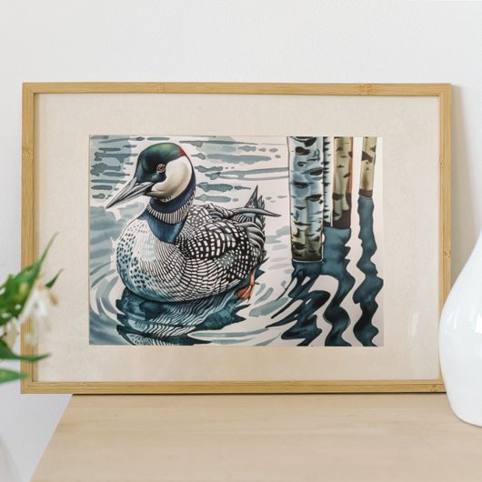 Elegante fuut op het meer poster