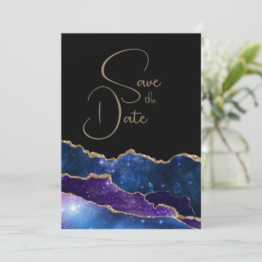 Elegante Galaxy Agaat Bruiloft Save the Date Kaart (Staand voorkant)