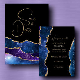 Elegante Galaxy Agaat Bruiloft Save the Date Kaart