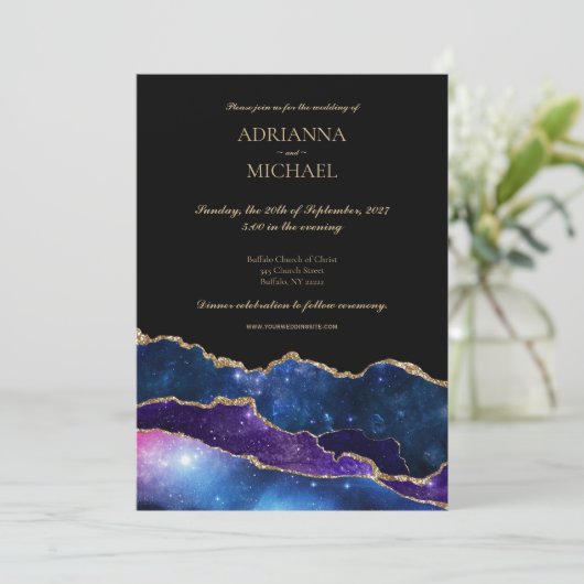 Elegante Galaxy Agaat bruiloft uitnodiging (Staand voorkant)