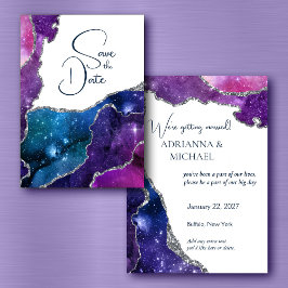 Elegante Galaxy Agaat Zilveren Bruiloft Save the D Kaart