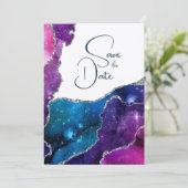 Elegante Galaxy Agaat Zilveren Bruiloft Save the D Kaart (Staand voorkant)