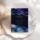 Elegante Galaxy Blauw, Paars & Goud Agaat QR Code Kaart<br><div class="desc">Deze betoverende trouwuitnodiging heeft een sterrenstelsel-geïnspireerd agaat ontwerp in tinten blauw en paars,  geaccentueerd met glinsterende gouden details en elegante typografie. De achterkant bevat een QR-code,  waardoor gasten moeiteloos toegang krijgen tot extra trouwinformatie. Perfect voor moderne en hemelse trouwfeesten.</div>