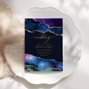 Elegante Galaxy Blauw, Paars & Goud Agaat QR Code Kaart