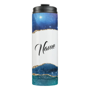 Elegante Galaxy Blauwe Aqua Agat Geode Thermosbeker